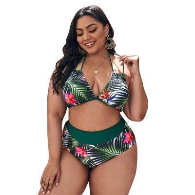 China 2021Sexy Breathable Split Waisted Two Piece Swimwear Floral Printed Women Bikini Set Swimwear Big Tops Bathing Suit For Plus Size for sale