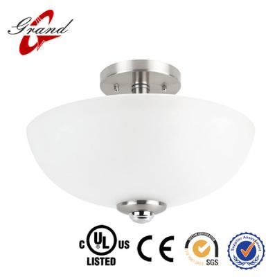 China Modern Semi-Flux 2-Light Mount Ceiling Light, Brushed Nickel, Chrome Accents, Frosted Glass Shade for sale