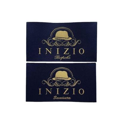 China Viable Woven Labels For Apparel Manufacturer Custom Brand Your Own Logo Cloth Shoes Garment Labels Main Cloth End Folded Metal Thread for sale