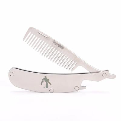 China WB100-02 Portable Folding Travel Pocket Stainless Steel Metal Beard Comb for sale