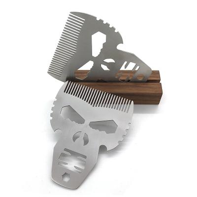 China Home WB200-604 Customized Silver Skull Stainless Steel Metal Beard Comb for sale