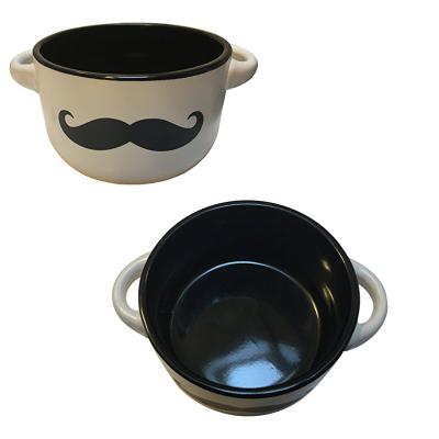 China Home shaving mug with classy ceramic mustache shaving soap bowl with handles. WB100-424 for sale