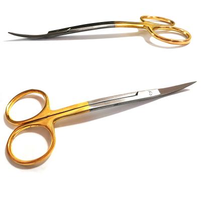 China 12.5cm Re-usable Golden Iris Scissors Sharp Curved Blade Handle Stainless Steel Scissors Sharp Surgical Instruments YES-111 for sale