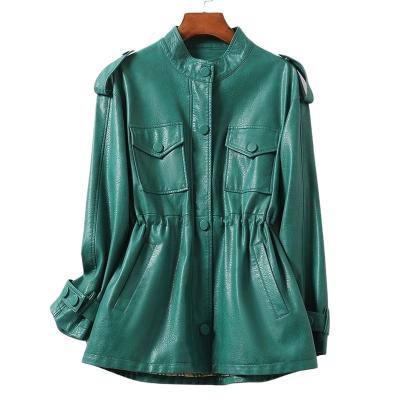 China Women Belly Shaper Leather Jacket Waterproof Leather Clothing For Women Women Green Blazer Genuine Leather for sale