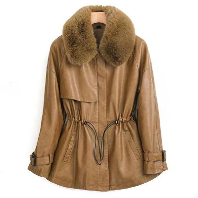 China High Quality QUICK DRY Washed Leather Clothes Women's Short Cotton Sheep Leather Jacket Coat Wool Collar Thickened Cotton Clothes for sale