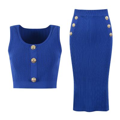 China 2022 Women's Breathable Sets Matching French Pocket Style Gold Dress Spring Buttons Fashionable Women's Cardigan for sale