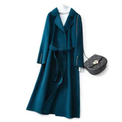 China Anti-wrinkle wholesale drop shipping high quality custom wool fabric long coat for women 100% wool for sale