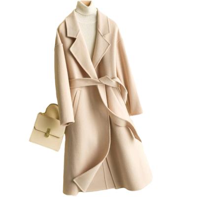 China Anti-wrinkle women's wool cashmere woolen coat fashionable thin long 100% double-sided woolen coat fabric for sale