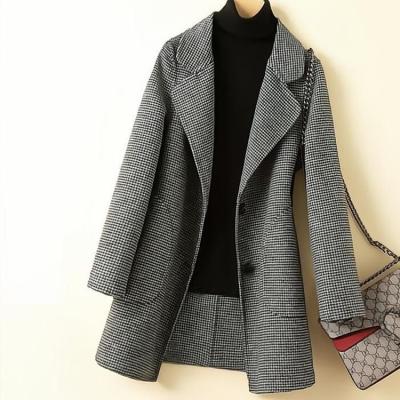 China New Design Breathable High Density Cashmere Long Coat Women Plus Size Spring Jacket Plaid Coat for sale