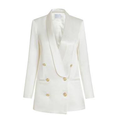 China Luxury White Double Breasted Blazer Anti-wrinkle Office Fashion Design Satin Collar Slim Women Slim Blazer for sale