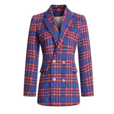 China Manufacturer Wholesale Ladies Retro Plaid Jacket Fashion Viable Girls Coat Long Slim Design for sale