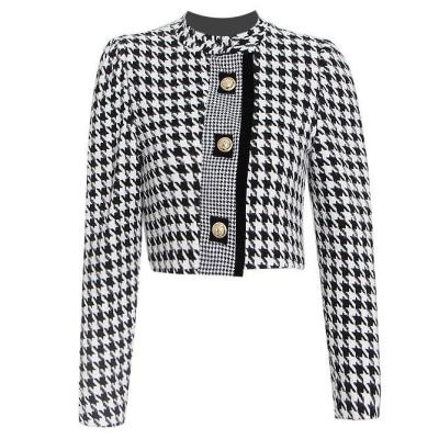 China Luxury Stand Collar Women's Tweed Blazer Clothing Houndstooth Breathable Tweed Jackets For Women for sale