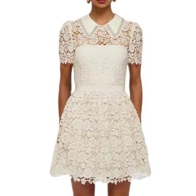 China Summer Fashion Lace Dress Peter Pan Collar Pearls Beading Floral Embroidered Luxury Formal Dresses for sale