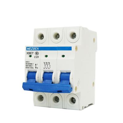 China 3P XBE7 Flame Retardant Plastic Miniature Circuit Breaker 20A 380V 415V AC DC DC MCB Circuit Breaker Switch for sale