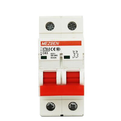 China Good quality flame retardant plastic connector Korea XTM-8 model 2 pole 6ka mcb circuit breaker 6 - 63 amp for sale