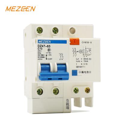 China 2p earth leakage mcb 10a 16a 20a elcb ac c45 100ma rcbo dz47 copper circuit breaker for sale