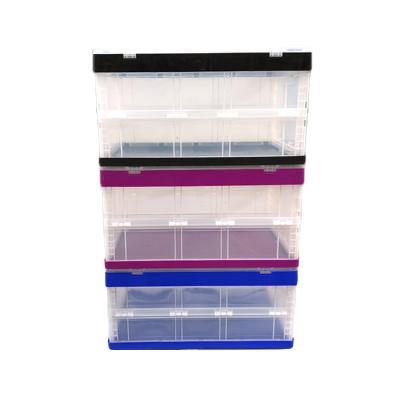 China 600*400*220mm 38L 2900g Viable Storage Plastic Crate Folding Logistic Container Plastic Collapsible Box With Lid for sale