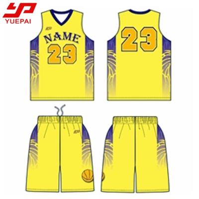 China Breathable High Quality Custom Made Basketball Tank Top Sublimation Design Color Yellow Uniform for sale