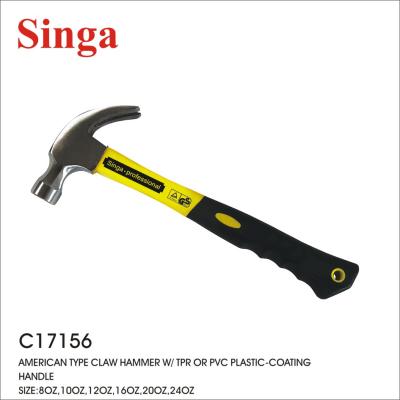 China Professional High Quality American Style Singa Claw Hammer Nail Hammer Handle with TRP or PVC Plastic Coating for sale