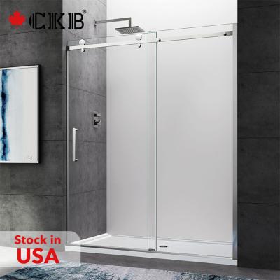 China Modern CKB Bathroom Matt Black Brushed Nickel Chrome Frameless Tempered Glass Sliding Shower Door for sale