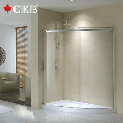 China Modern CKB Brushed Nickel Aluminum Hotel Home Bathroom Frameless Tempered Glass Sliding Shower Door for sale