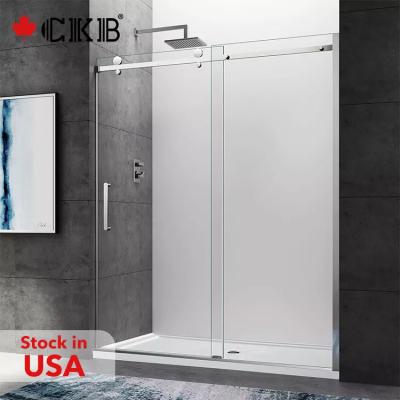 China Modern CKB OEM ODM Frameless Sliding Matt Black Accessories Iron Glass Modern Bathroom Shower Door for sale