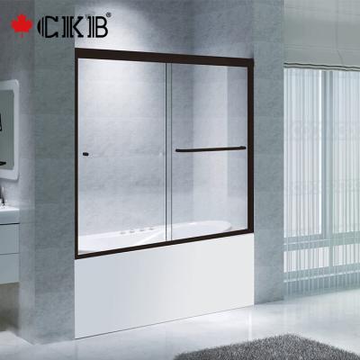 China Modern Stock In USA Matt Black Brushed Nickel Chrome Aluminum Sliding With Frame Bathroom Bathtub Door for sale