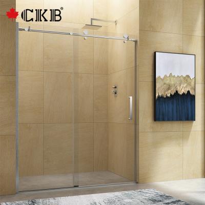 China Modern CKB Stainless Steel Chrome Brushed Nickel Tempered Glass Sliding Frameless Bathroom Shower Door for sale