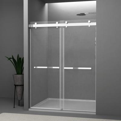 China Modern CKB Brushed Nickel Matt Black Chrome Bathroom Tempered Glass Double Sliding Frameless Shower Room for sale