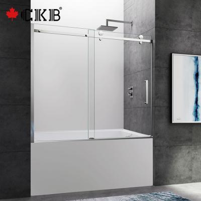 China Modern CKB Matt Black Chrome Brushed Nickel Frameless Sliding Clear Tempered Glass Bathtub Door for sale