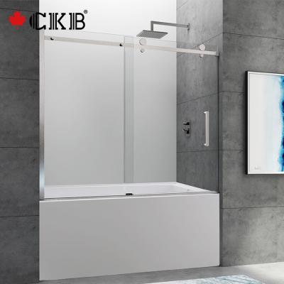 China Modern OEM ODM Aluminum Frameless Tempered Glass Brushed Nickel Chrome Sliding Bathtub Door for sale