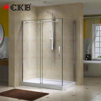 China Contemporary CKB Brushed Nickel Bathroom Rectangular Sliding Stainless Steel Frameless Shower Door for sale