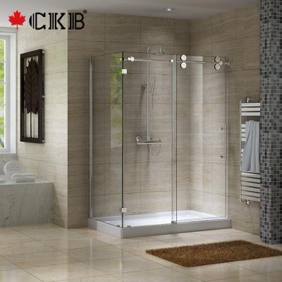 China Contemporary CKB Clear Glass Brushed Nickel Aluminum Accessories Frameless Sliding Bathroom Shower Door for sale