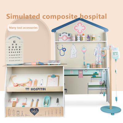 China Eco-friendly Simulation Toy Wooden Doctor Kit For Children Toys Combined Hospital Children's Room Play Hospital Simulation Equipment In Single Price for sale