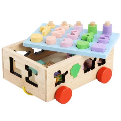 China Hot Wholesale Custom Cartoon Digital Developing Animal Wooden Intelligence Bus Toys New Design Kids Digital Preschool Shape Knowledge Educational Toys for sale