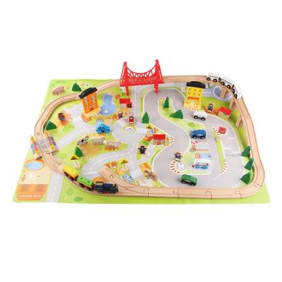 China Slot Toy New Style 75 Pieces Building Block Wooden Set Track Train Toys Hot Selling Children Hand-eye Coordination Educational Toys for sale