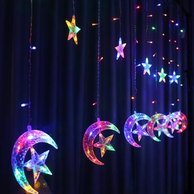 China Romantic Ramadan Star Moon String Light Window Led Fairy Curtain for Room Festival Christmas Decoration for sale