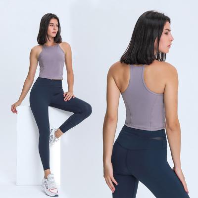 China Hot Selling Four Way Stretch Collar High With Breast Pad Women's Leisure Skin Feeling Underwear Ladies Yoga Vest Outdoor Tank Top For Women for sale