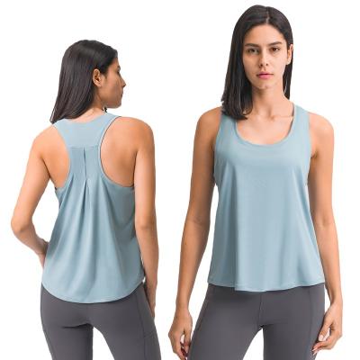 China Fashion High Quality I-shape Four Way Stretch Back Loosen Top T-Shirts Sleeveless Elastic Breathable Skin Friendly Women Yoga Tank Crop Tops for sale