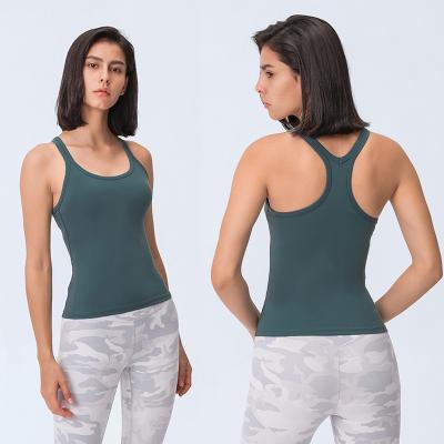 China Autumn And Winter New Style Four Way Stretch Long Yoga Vest With Breast Pad Y Back Skin Friendly Women Fitness Exercising Tank Top for sale