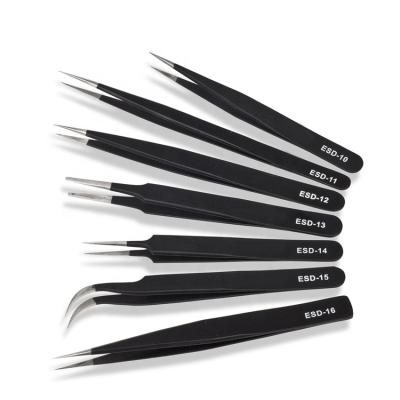 China Not Rated for Soldering, Electronics, Curved Tweezers 6PCS Precision Tweezers Anti-Static Enhanced Stainless Steel Set Eyelash Tweezers for sale