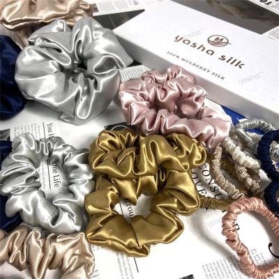 China Fashion Manufacturer Scrunchies Custom 100% Luxury Silk Hair Scrunchies 22Momme Skinny Hair Scrunchies for sale