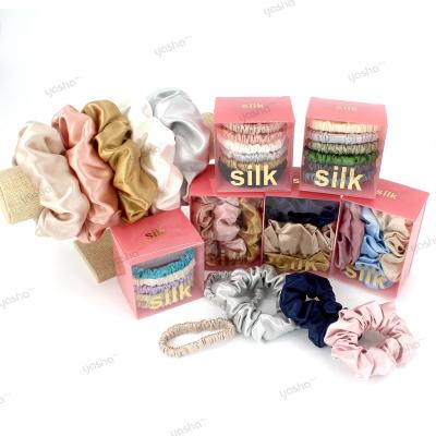 China Luxury 100% Silk Hair Scrunchies Customized Gift Box Skinny Silk Scrunchie Silk Headband for sale