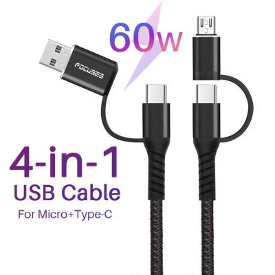 Chine le nylon multifonctionnel de câble de 3A 60W USB a tressé 4 en 1 câble de remplissage d'USB à vendre