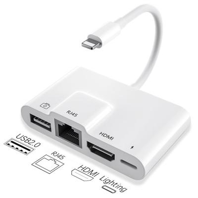 China tragbares Soem 0.2M Lightning To 4 in 1 Kamera-Kartenleser With RJ45 zu verkaufen