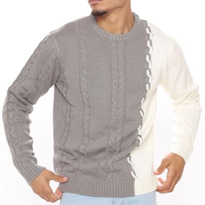 China Anti-wrinkle fashion plus size cable knit crew neck full sleeve pullover custom mens knit sweater with stripe for sale