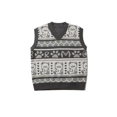 China Custom Anti-wrinkle Men's Designer Knitted Sweater Sleeveless Jacquard Pattern V-Neck Vest Sweater Vest Men for sale