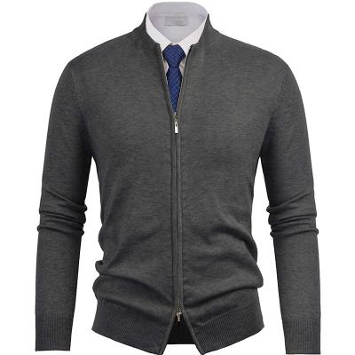 China Anti-wrinkle OEM Factory Customization Men's Casual Zipper Cardingan Sweater Stand Collar Full-zip Sweater Jacket Two Way for sale