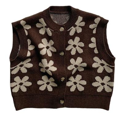 China Anti-wrinkle Children's Knitted Jacquard Flower Sweater Vest Girls Sweater Girls Sweater Cardigan for sale