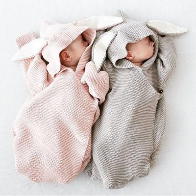 China Breathable Crochet Pattern Baby Rabbit Ear Baby Sleeping Bag Heat Kick Proof Comforter Wool Knitting Stroller Covering Knitted Sleeping Bag for sale